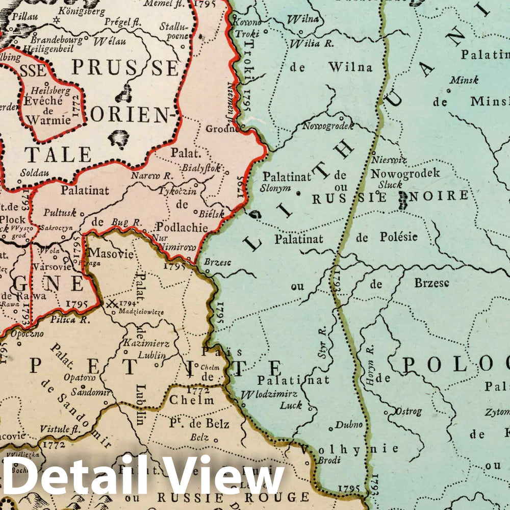 Historic Map : Poland,Carte des Partages de la Pologne en 1772, 1793, et 1795. 1804 , Vintage Wall Art