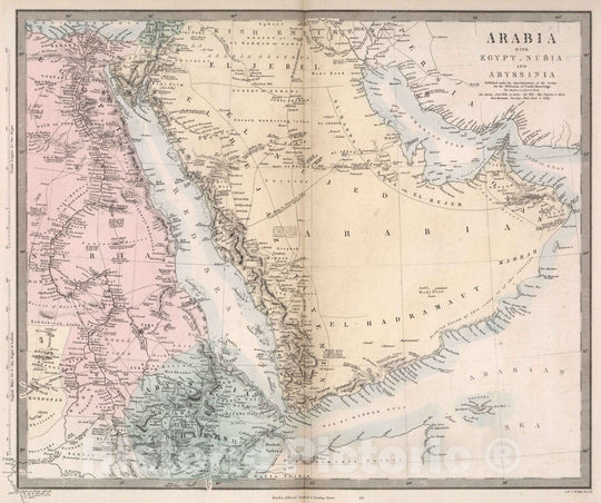 Historic Map : World Atlas Map, Arabia with Egypt, Nubia and Abyssinia 1856 - Vintage Wall Art