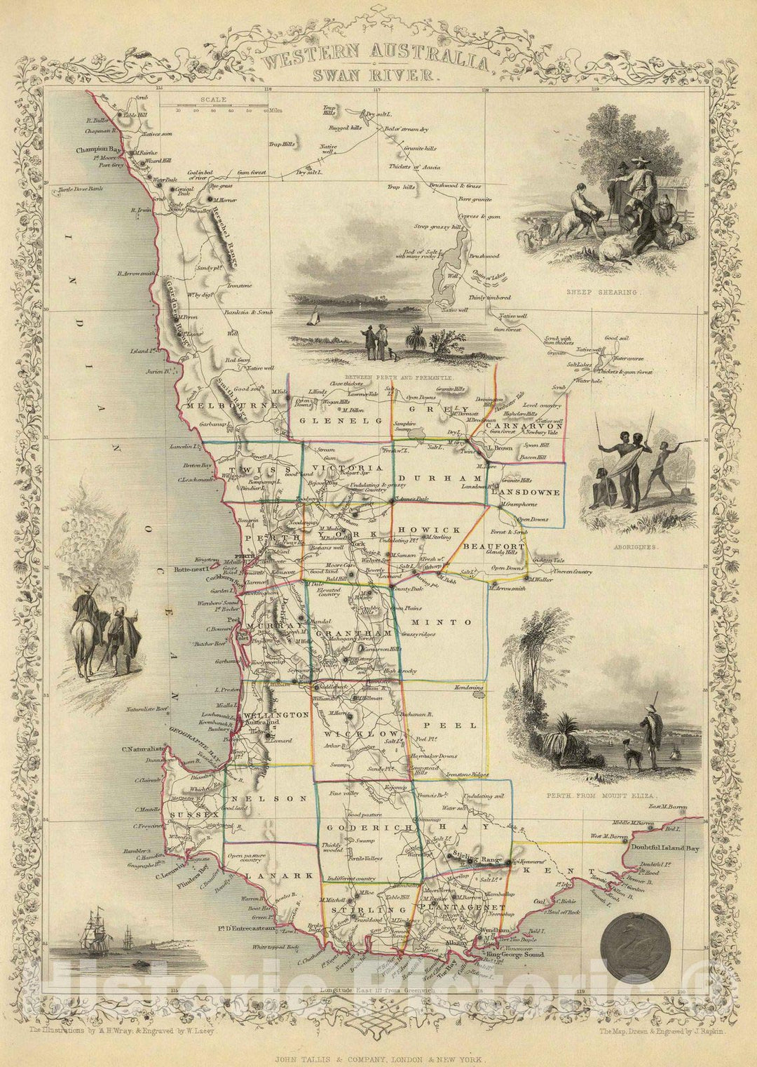 Historic Map : World Atlas Map, Western Australia, Swan River. 1851 - Vintage Wall Art