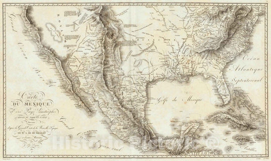 Historic Map : Mexico; United States, , West Indies Carte Du Mexique et des Pays Limitrophes Situes Au Nord. 1811 , Vintage Wall Art