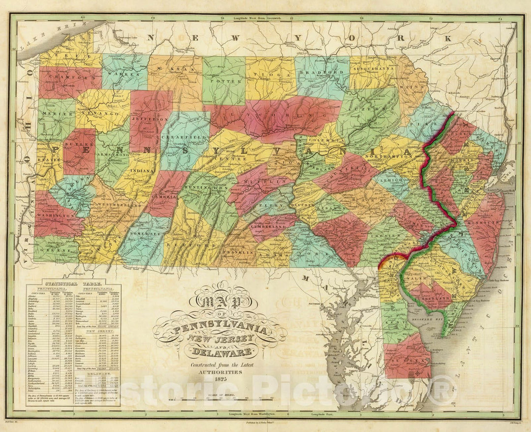 Historic Map : Map of Pennsylvania New Jersey And Delaware, 1826 - Vintage Wall Art