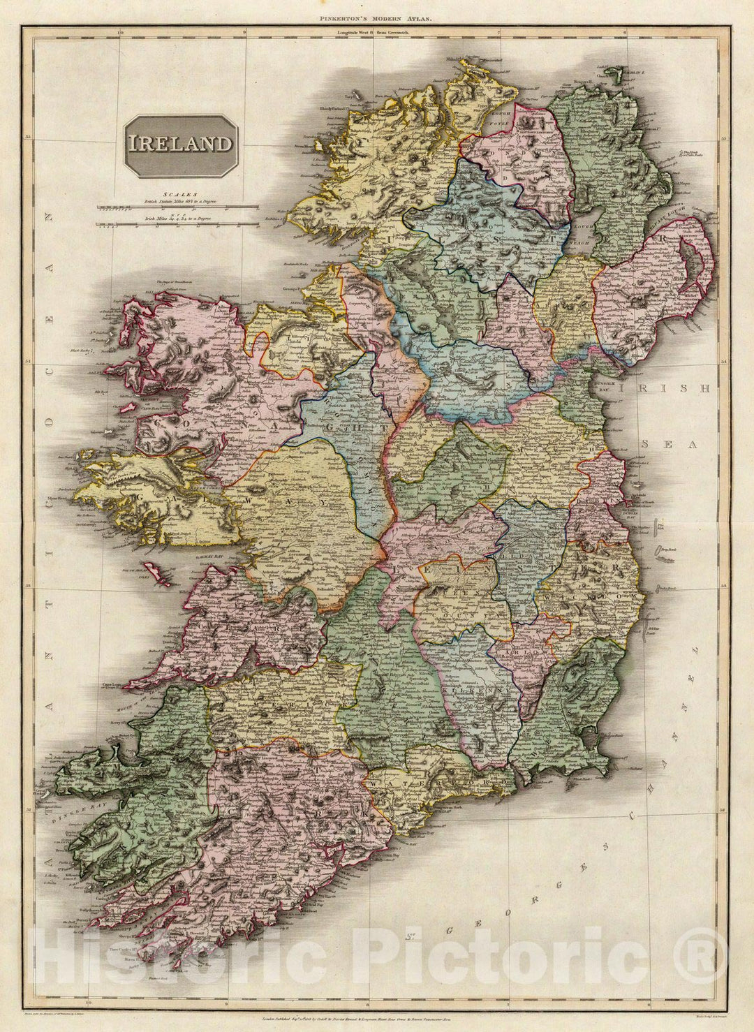 Historic Map : World Atlas Map, Ireland. 1813 - Vintage Wall Art