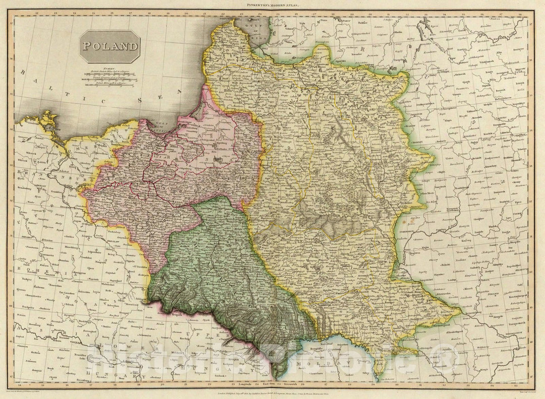 Historic Map : World Atlas Map, Poland. 1814 - Vintage Wall Art