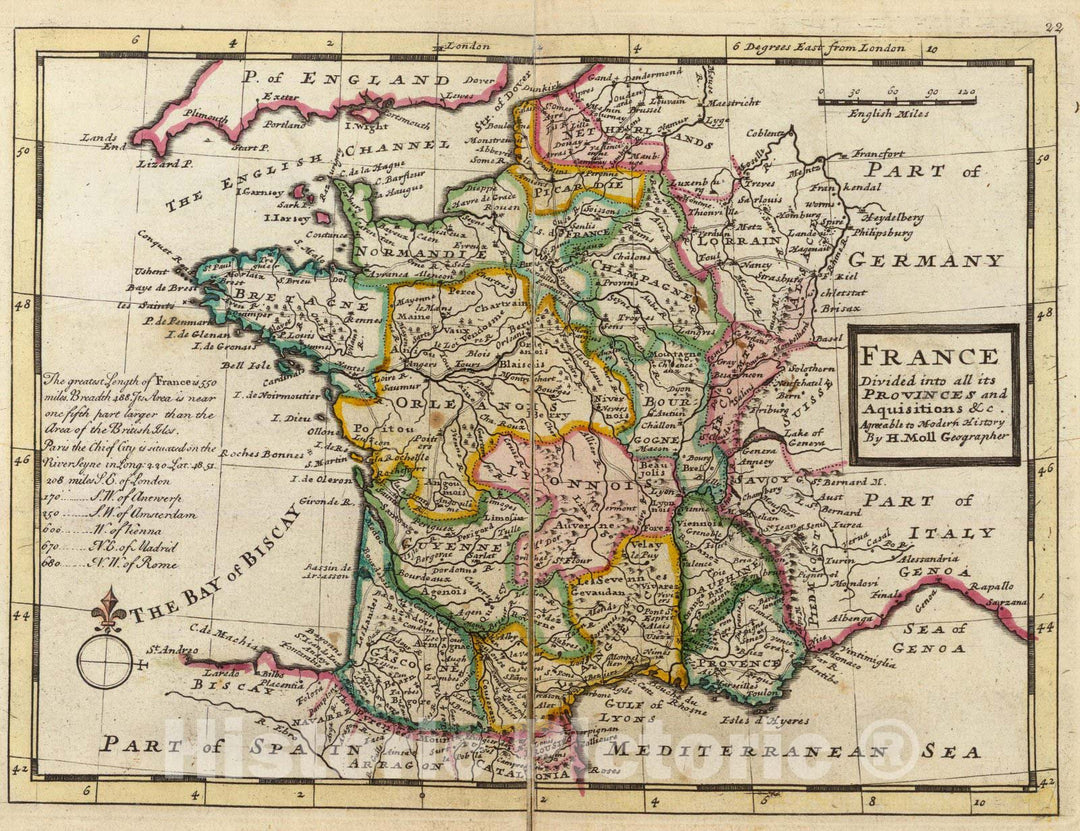 Historic Map : World Atlas Map, France. 1736 - Vintage Wall Art