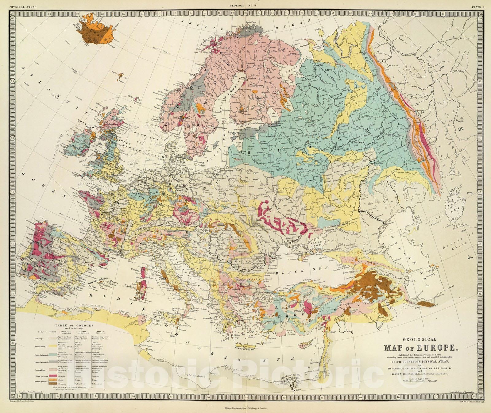 Historic Map : Geological map Europe, 1856 - Vintage Wall Art