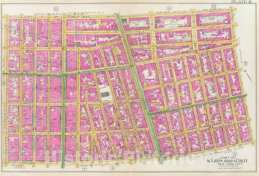 Historic Map : Manhattan Fire Insurance City Atlas Map, Pl. 8: wards 8, 10, 14-15, 17. 1891 - Vintage Wall Art