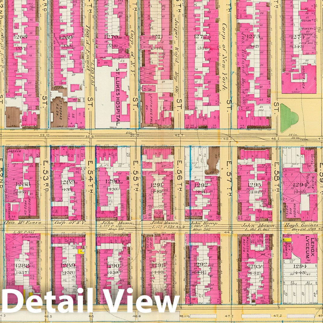 Historic Map : Manhattan Fire Insurance City Atlas Map, Pl. 22: ward 19. 1891 - Vintage Wall Art