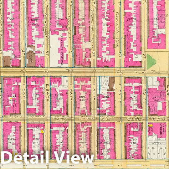 Historic Map : Manhattan Fire Insurance City Atlas Map, Pl. 22: ward 19. 1891 - Vintage Wall Art