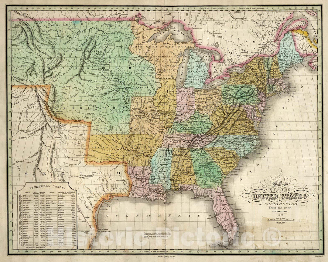 Historic Map : United States. 1827 - Vintage Wall Art