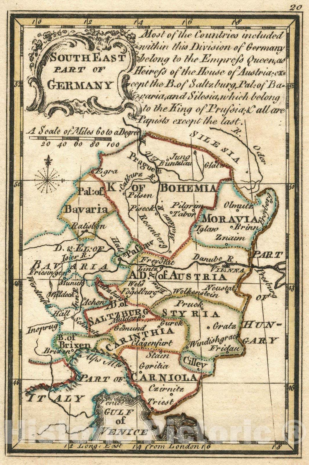 Historic Wall Map : World Atlas Map, The South East Part of Germany 1758 - Vintage Wall Art