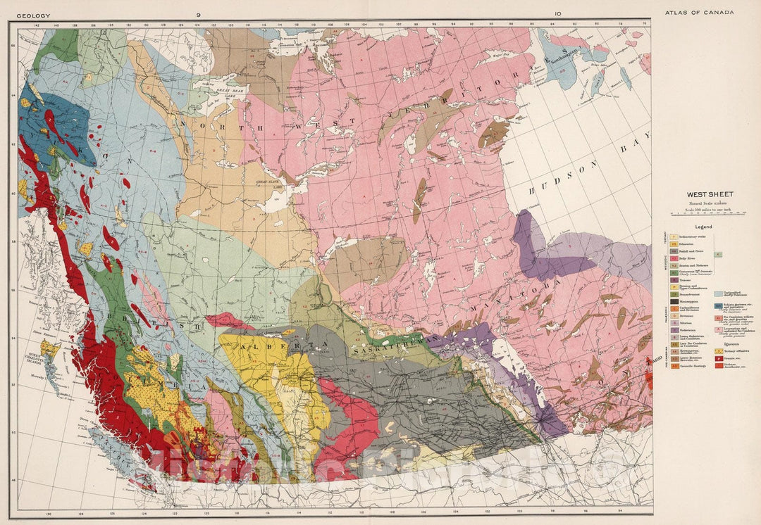 Historic Wall Map : West sheet. Geological map of the Dominion of Canada, 1915 - Vintage Wall Art