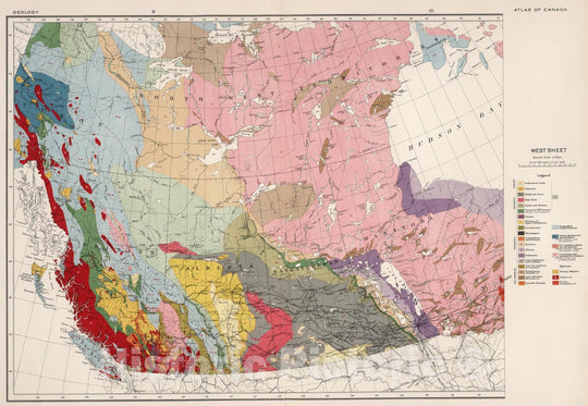 Historic Wall Map : West sheet. Geological map of the Dominion of Canada, 1915 - Vintage Wall Art