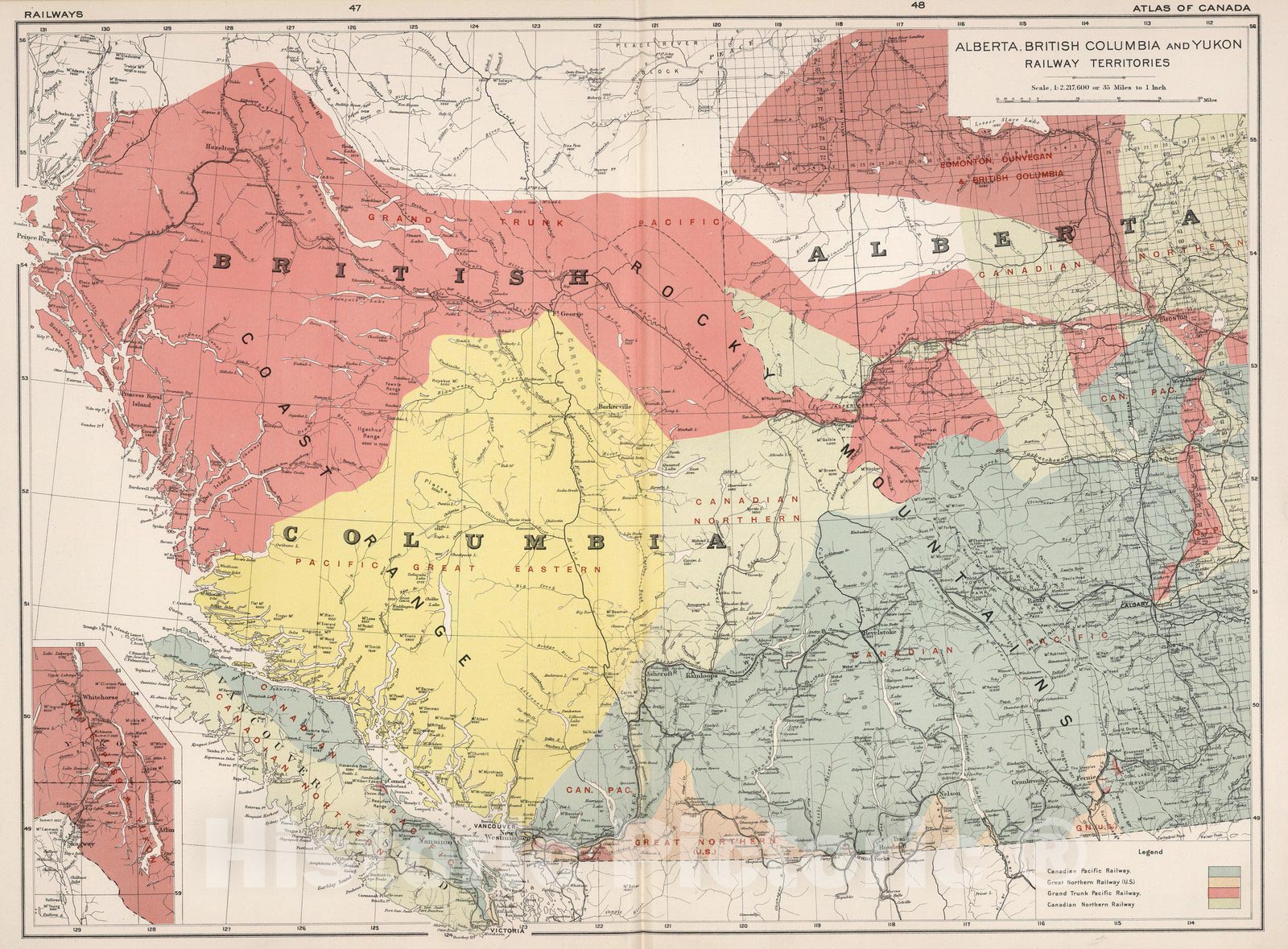 Historic Map : Alberta, British Columbia and Yukon railway territories 1915 - Vintage Wall Art