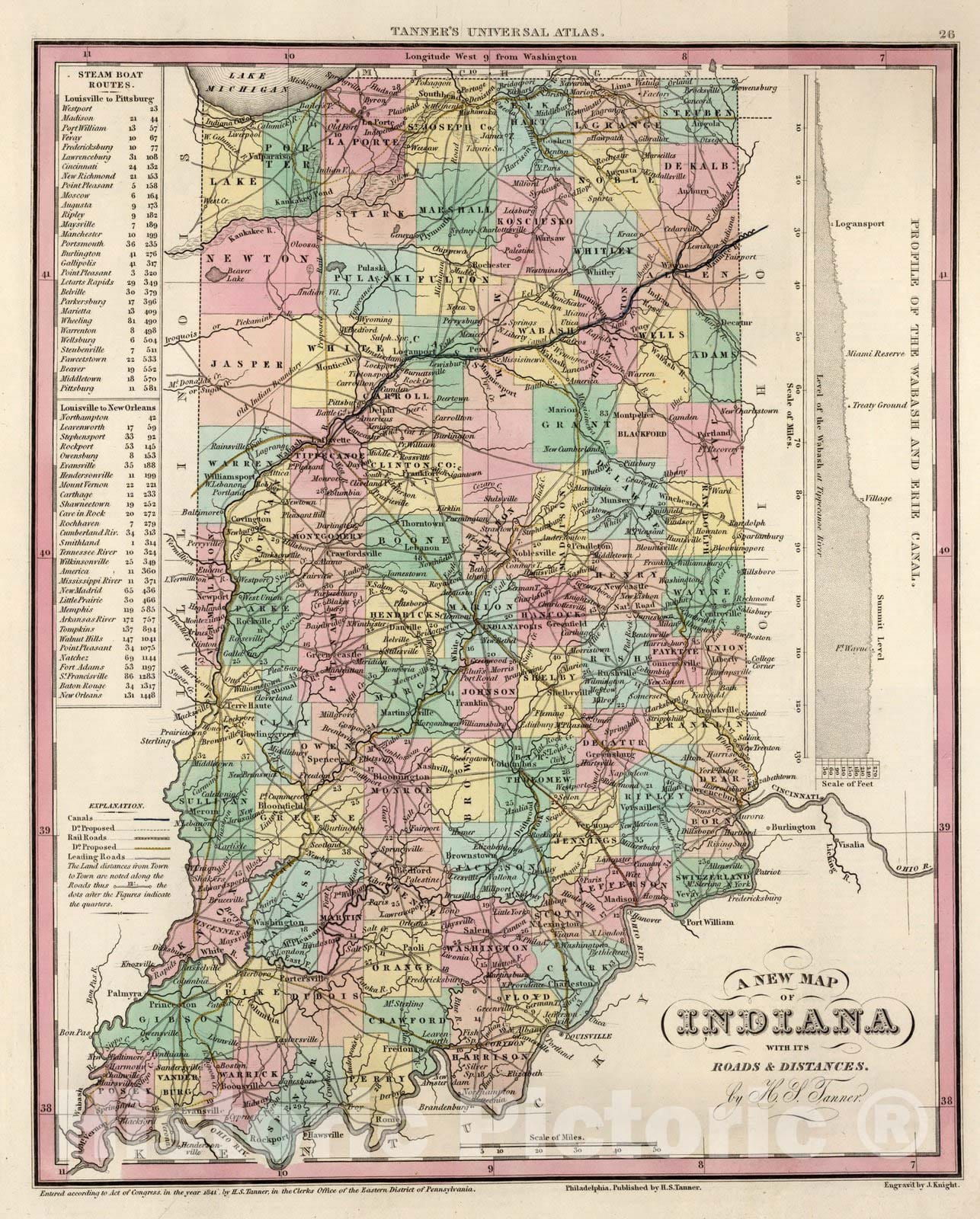 Historic Map : World Atlas Map, Indiana. 1841 - Vintage Wall Art