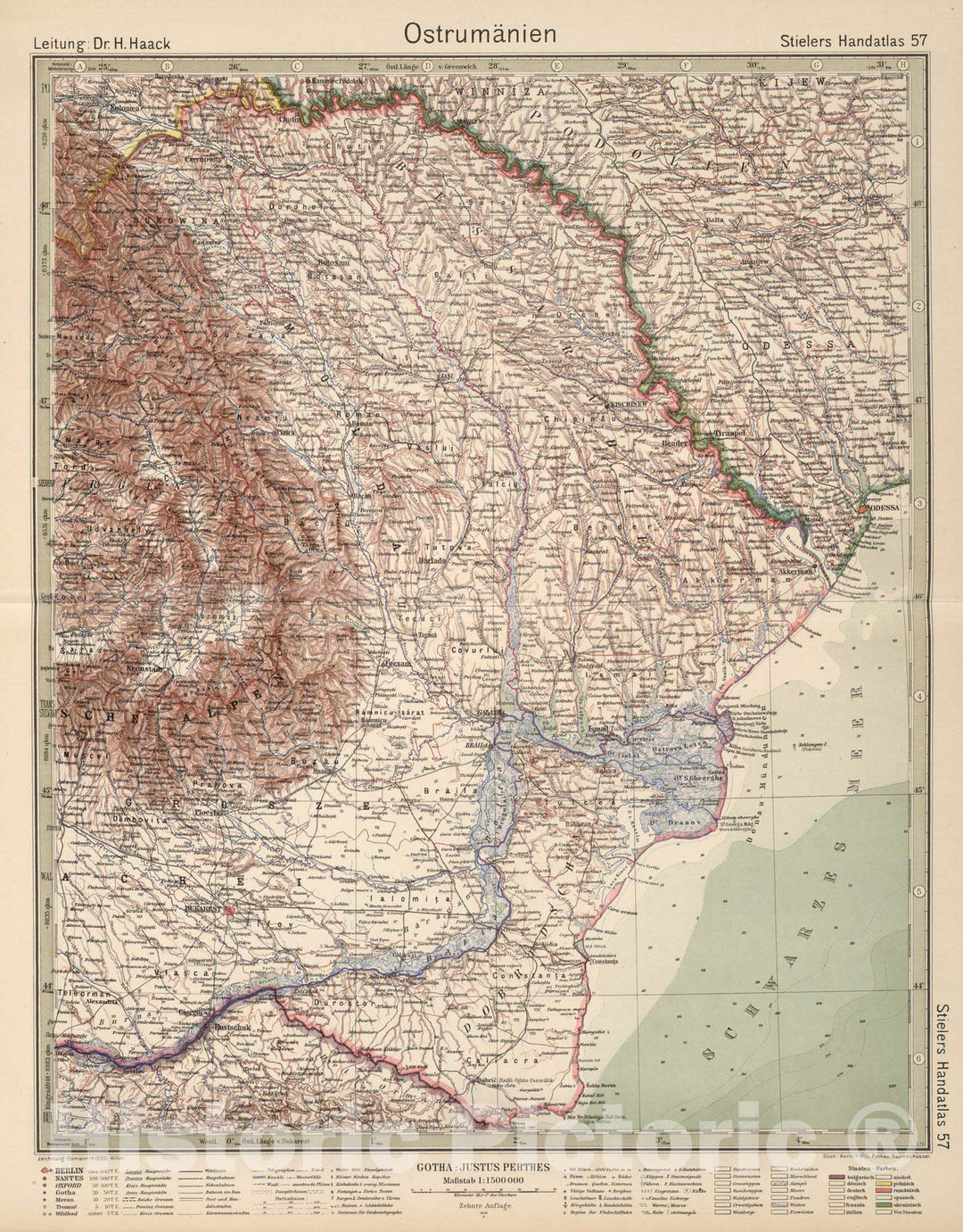 Historic Wall Map : Romania,57. Ostrumanien. Eastern Rumania. 1925 , Vintage Wall Art