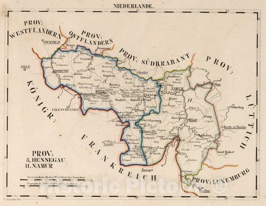 Historic Map : Netherlands, National Atlas Map, V.1:1-5: V:1. Niederlande: Prov: 8. Hennegau. 11. Namur 1825 , Vintage Wall Art