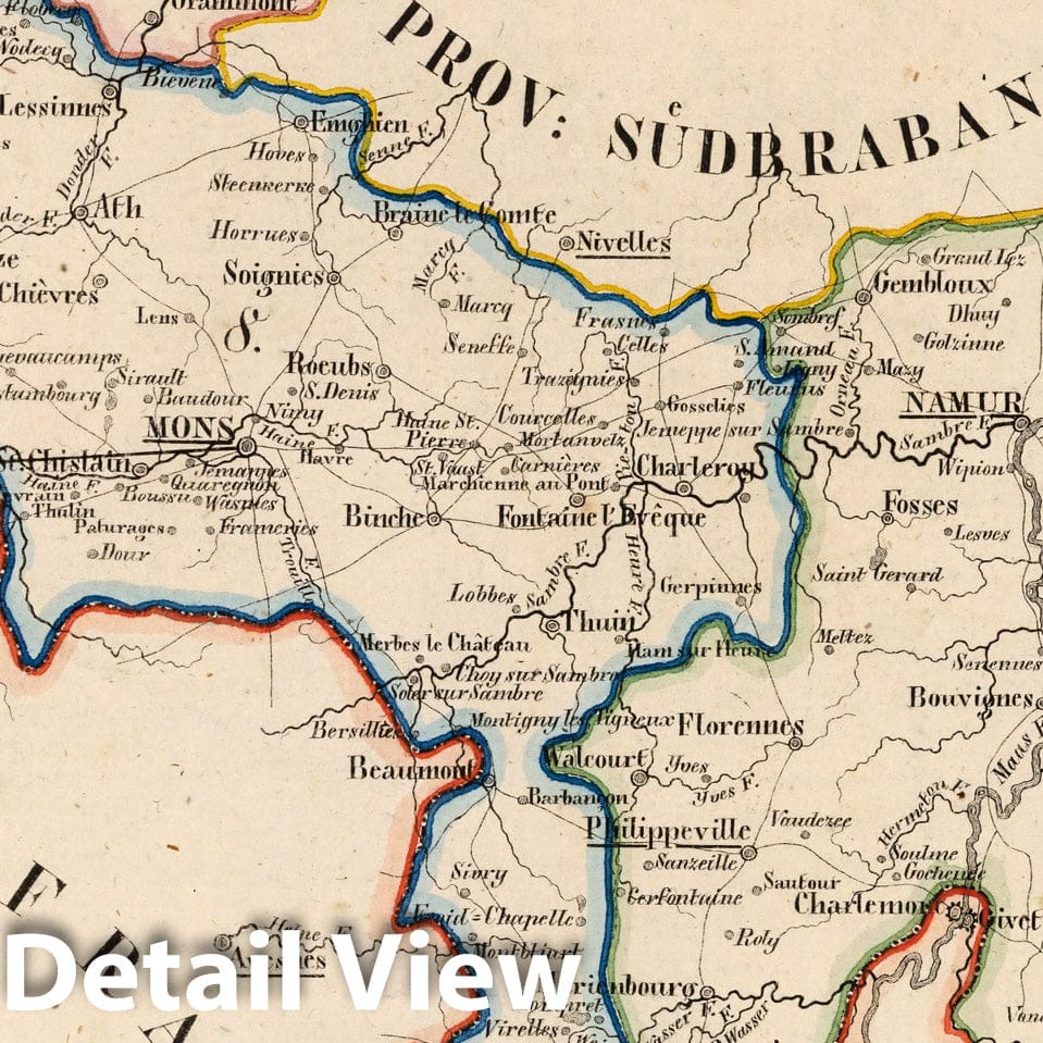 Historic Map : Netherlands, National Atlas Map, V.1:1-5: V:1. Niederlande: Prov: 8. Hennegau. 11. Namur 1825 , Vintage Wall Art