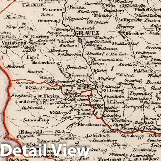 Historic Map : Germany, V.3:11-15:XI:1. Oesterreich. A. Deutsche Erbstaaten. III. Herzogth: Steiermark kreis 1828 , Vintage Wall Art