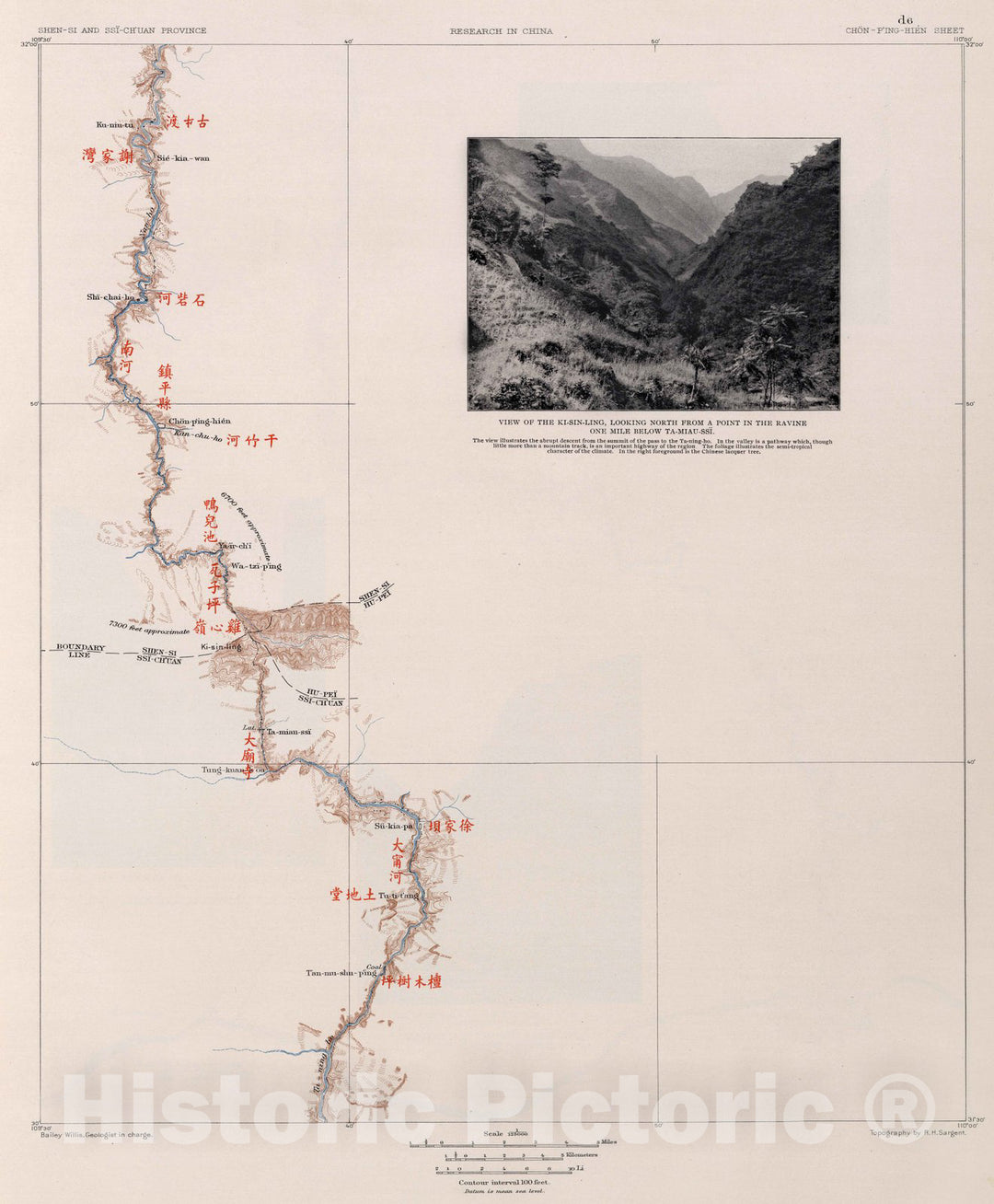 Historic Map : China, Geologic Atlas Map, d-6. Chon-Ping-Hien Sheet. 1906 v2 , Vintage Wall Art