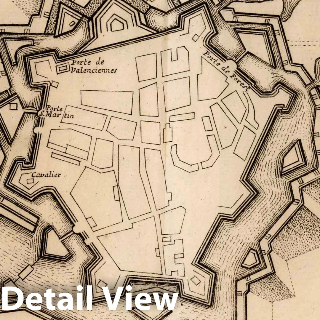 Historic Map : Quesnoy , France,60. Plan du Quesnoy Ville Forte au Compte de Henault, France. 1727 , Vintage Wall Art