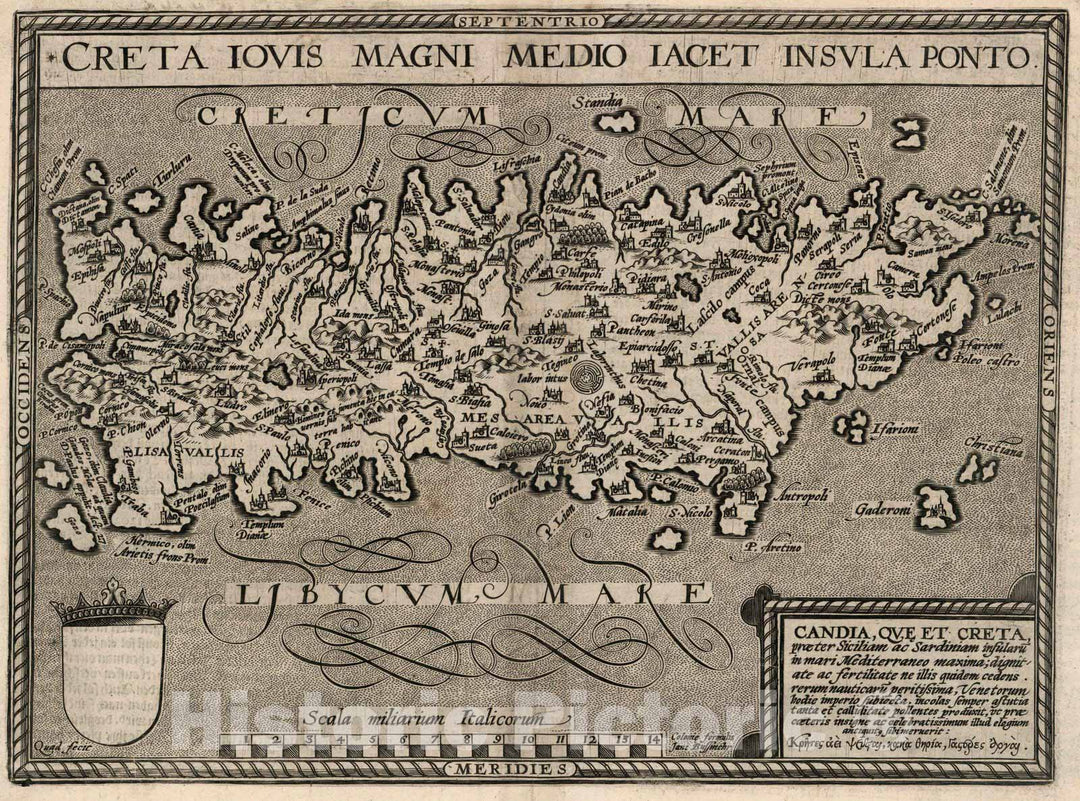 Historic Map : Greece, Crete65. Creta (Crete) iovus magni medio iacet insula ponto. 1600 , Vintage Wall Art