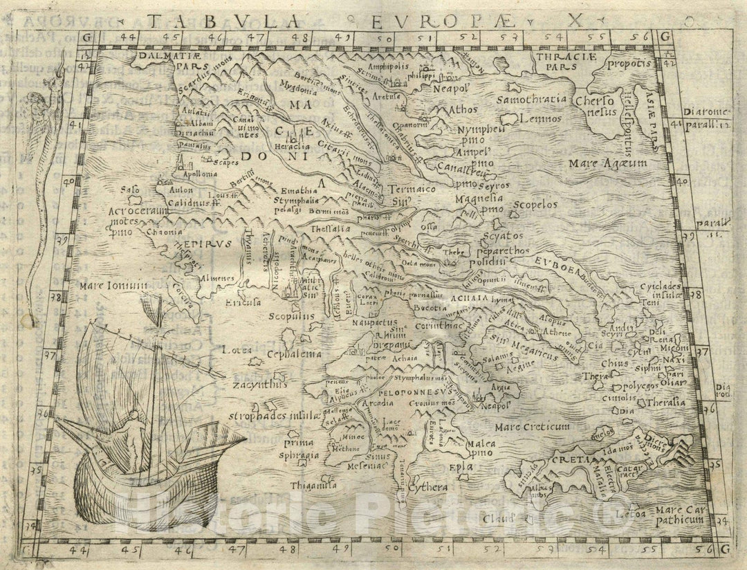 Historic Map : Greece, , EuropeTabula Europae X 1548 , Vintage Wall Art