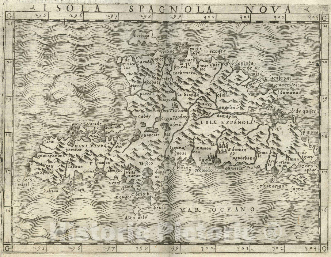 Historic Map : Haiti, HispaniolaIsola Spagnola Nova 1548 , Vintage Wall Art