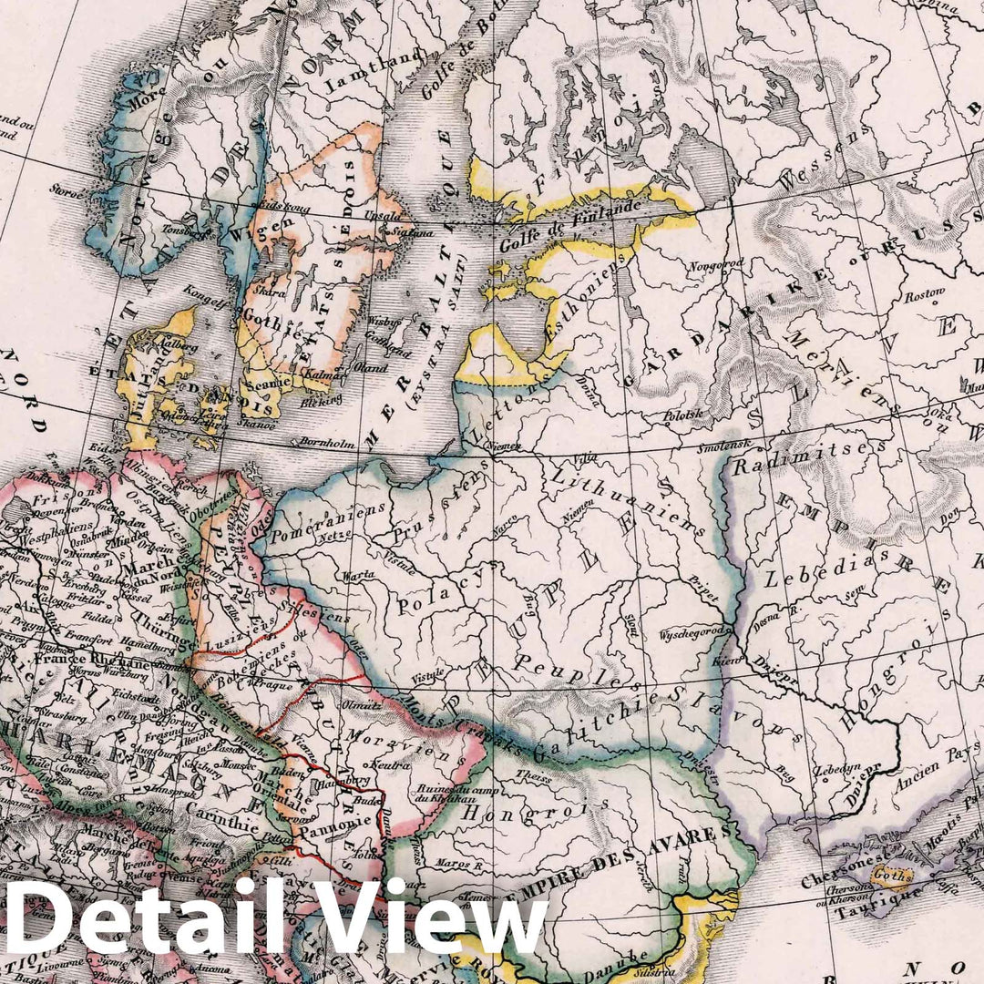 Historic Map : World Atlas Map, 21. Carte generale de l'Europe au tems de Charlemange. 1832 - Vintage Wall Art