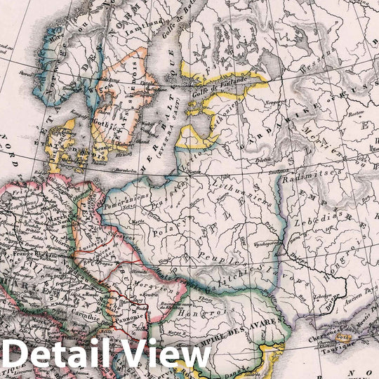 Historic Map : World Atlas Map, 21. Carte generale de l'Europe au tems de Charlemange. 1832 - Vintage Wall Art