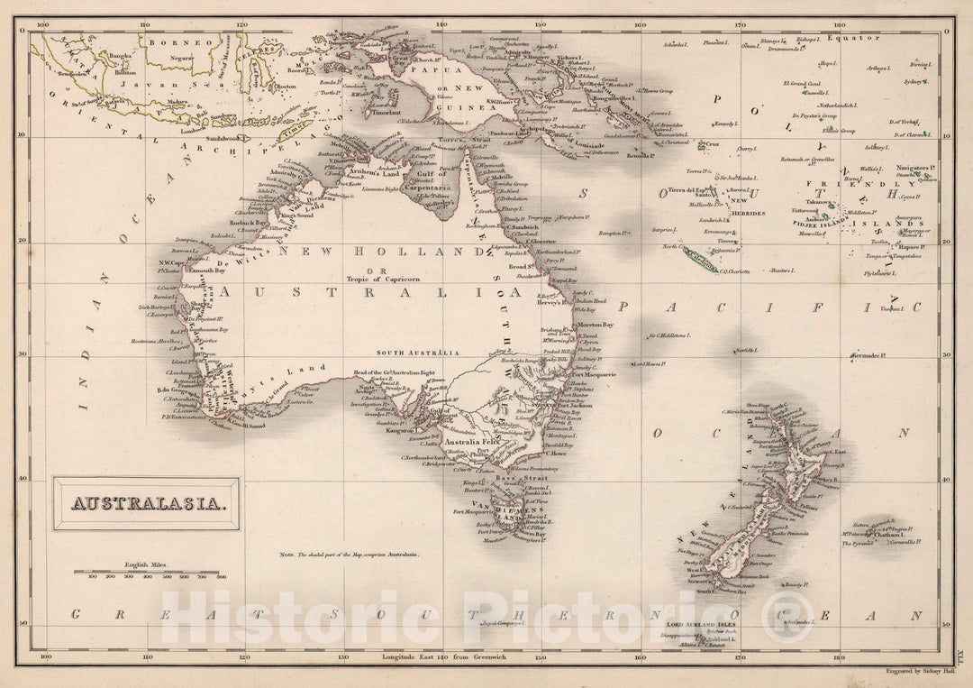 Historic Map : World Atlas Map, Australasia. 1841 - Vintage Wall Art