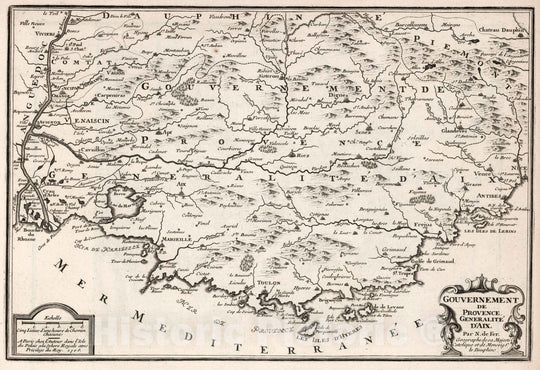 Historic Map : World Atlas Map, Gouvernement de Provence. Generalite d'Aix, France. 1705 - Vintage Wall Art