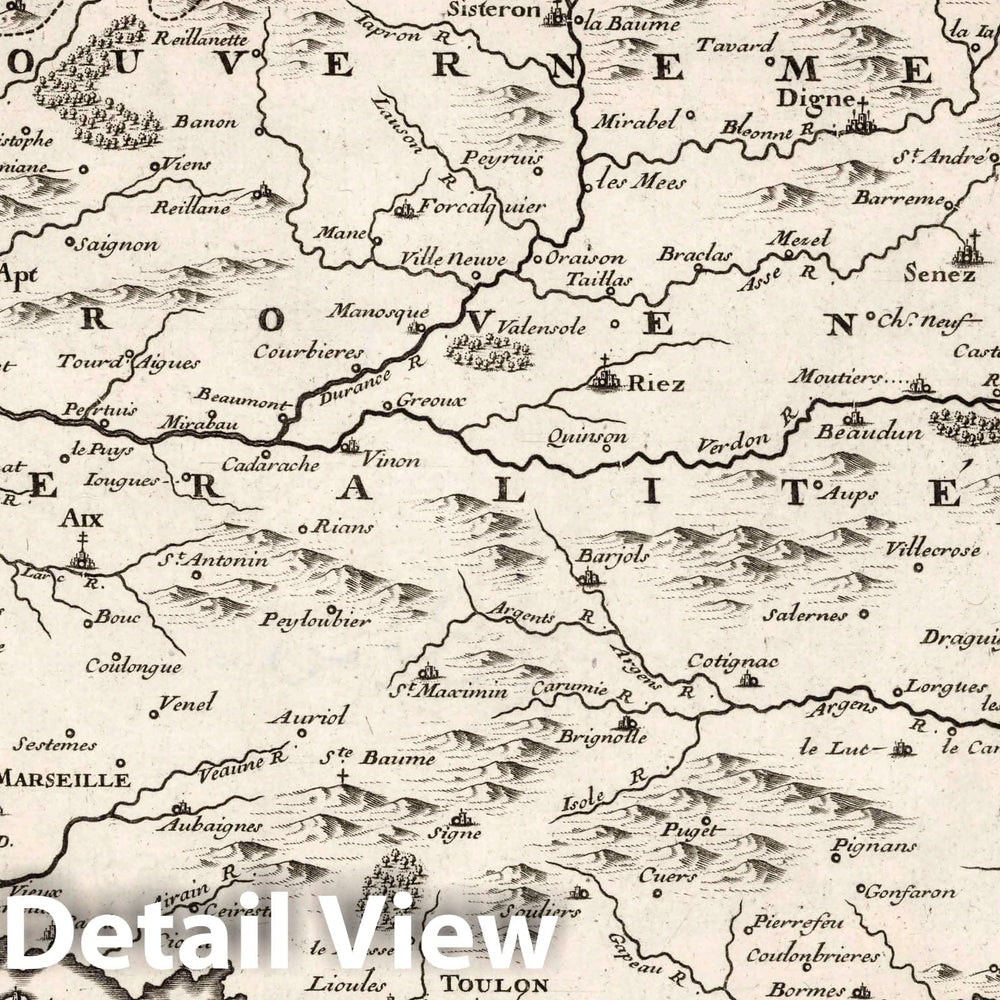 Historic Map : World Atlas Map, Gouvernement de Provence. Generalite d'Aix, France. 1705 - Vintage Wall Art