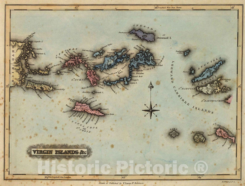 Historic Map - World Atlas Map, Virgin Islands & c. 1823 - Vintage Wall Art