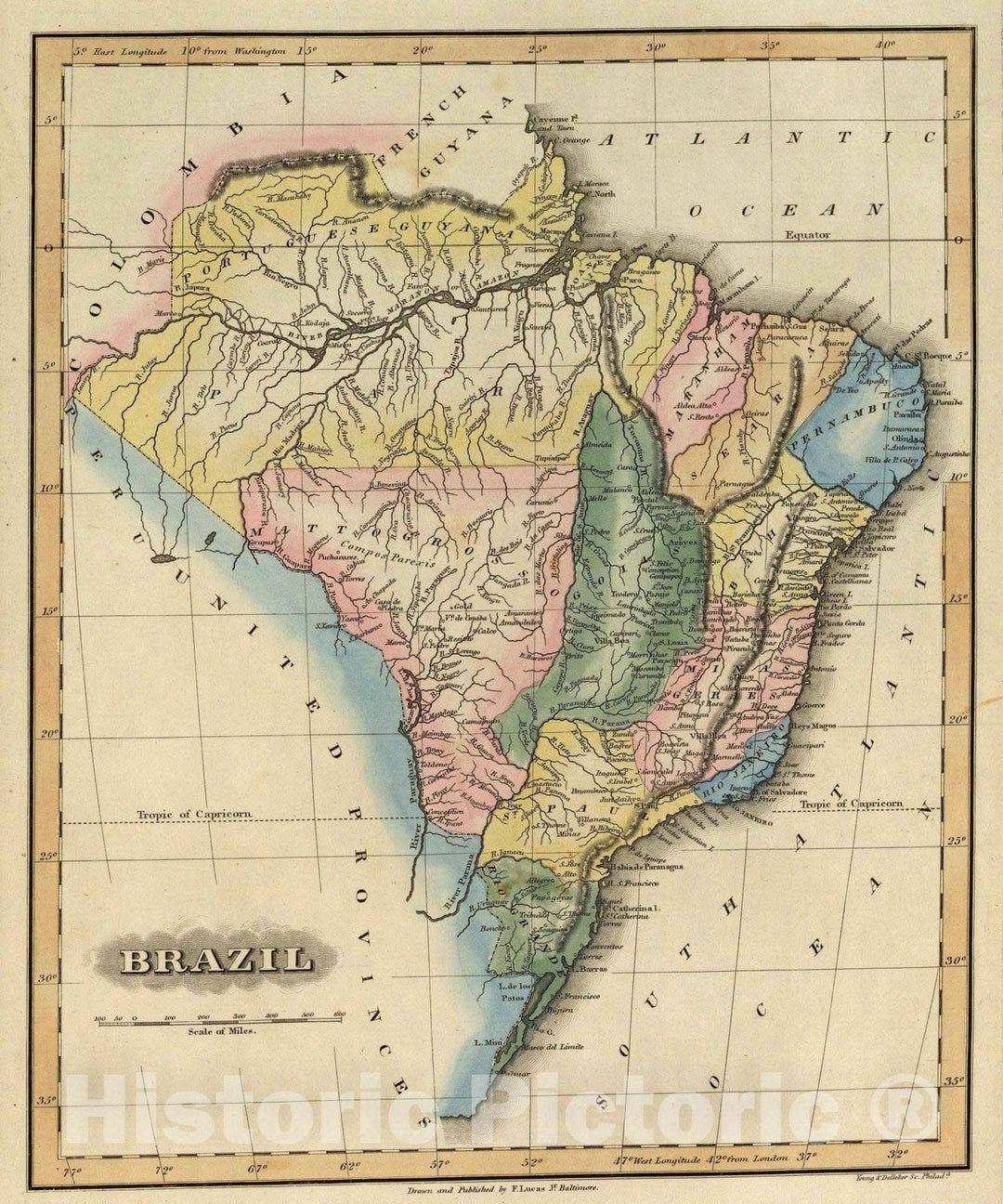 Historic Map : World Atlas Map, Brazil. 1823 - Vintage Wall Art