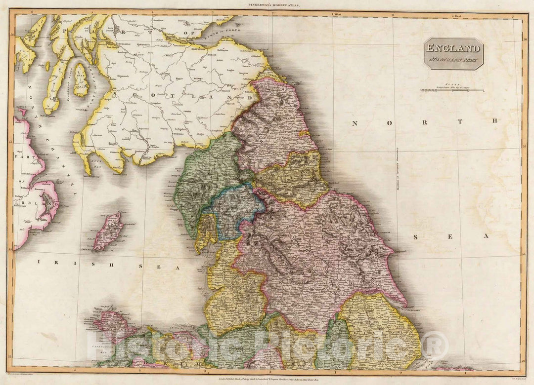 Historic Map : World Atlas Map, England, northern part. 1811 - Vintage Wall Art