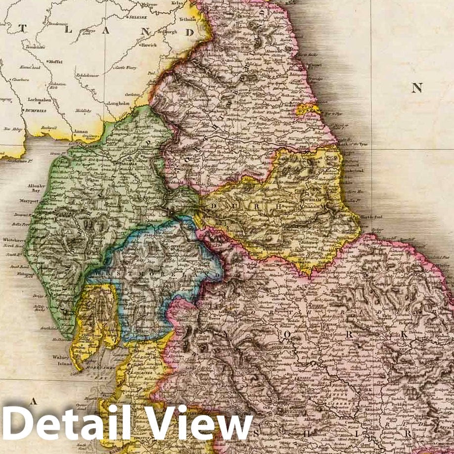 Historic Map : World Atlas Map, England, northern part. 1811 - Vintage Wall Art