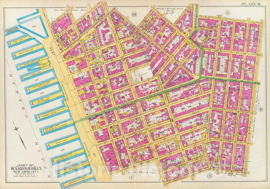 Historic Map : Manhattan Fire Insurance City Atlas Map, Pl. 9: wards 8-9 & 15. 1891 - Vintage Wall Art