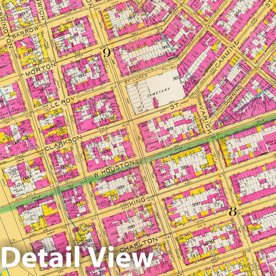 Historic Map : Manhattan Fire Insurance City Atlas Map, Pl. 9: wards 8-9 & 15. 1891 - Vintage Wall Art