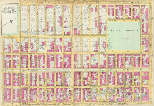 Historic Map : Manhattan Fire Insurance City Atlas Map, Pl. 34: ward 12. 1891 - Vintage Wall Art