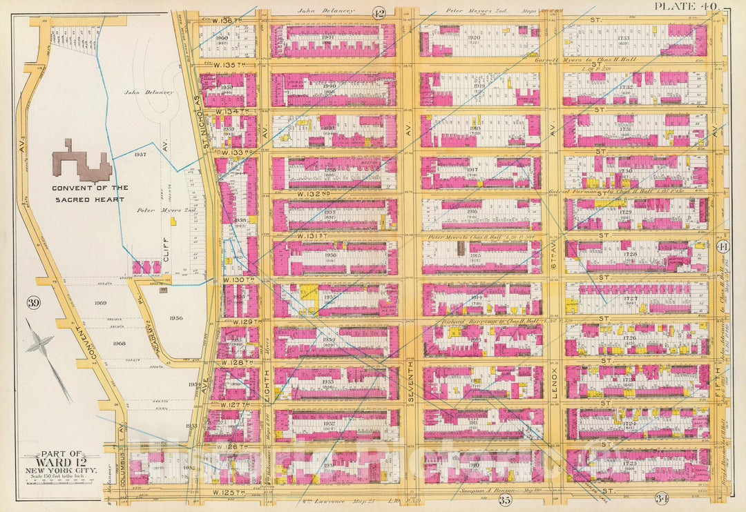 Historic Map : Manhattan Fire Insurance City Atlas Map, Pl. 40: ward 12. 1891 - Vintage Wall Art