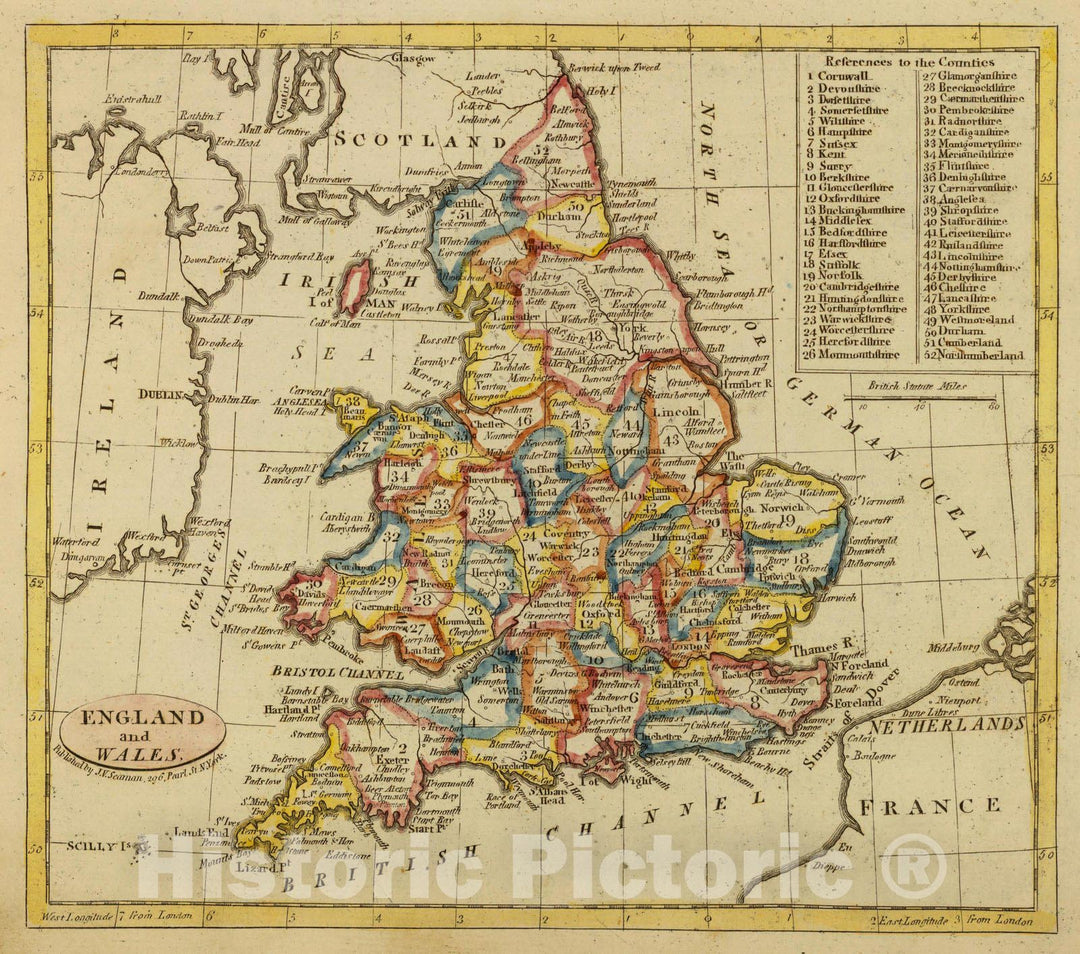 Historic Map : World Atlas Map, England, Wales. 1821 - Vintage Wall Art