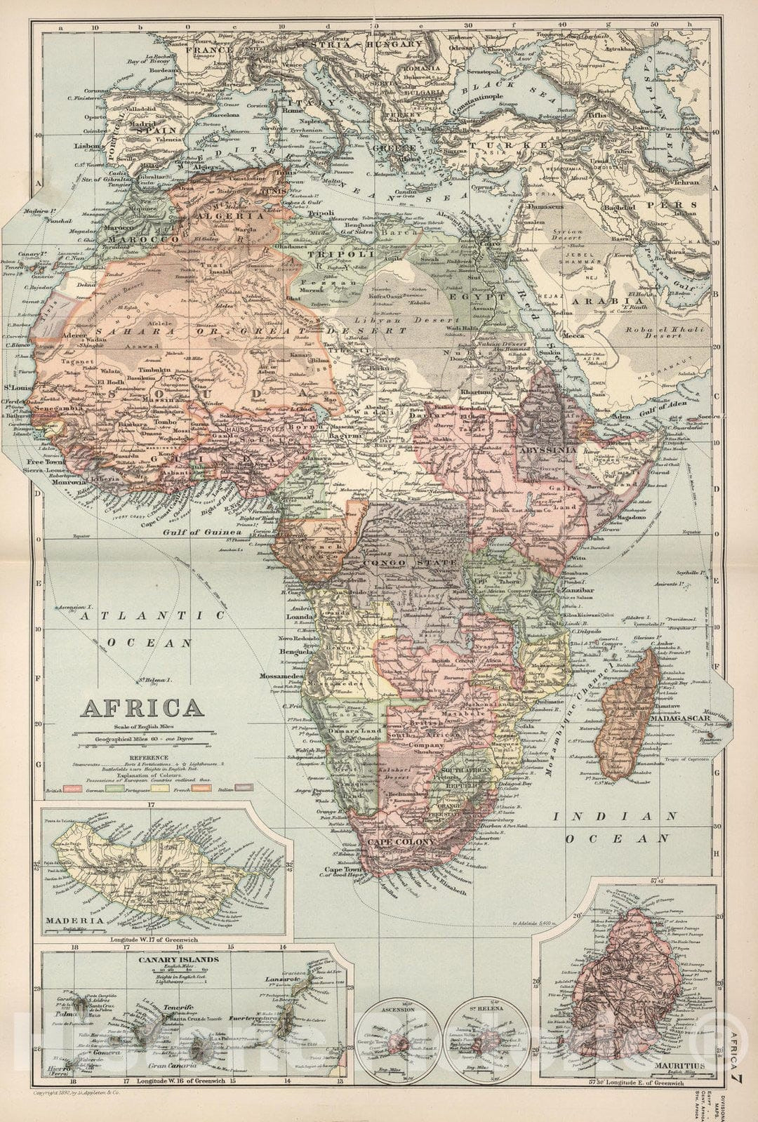 Historic Map : World Atlas Map, Africa. 7 1892 - Vintage Wall Art