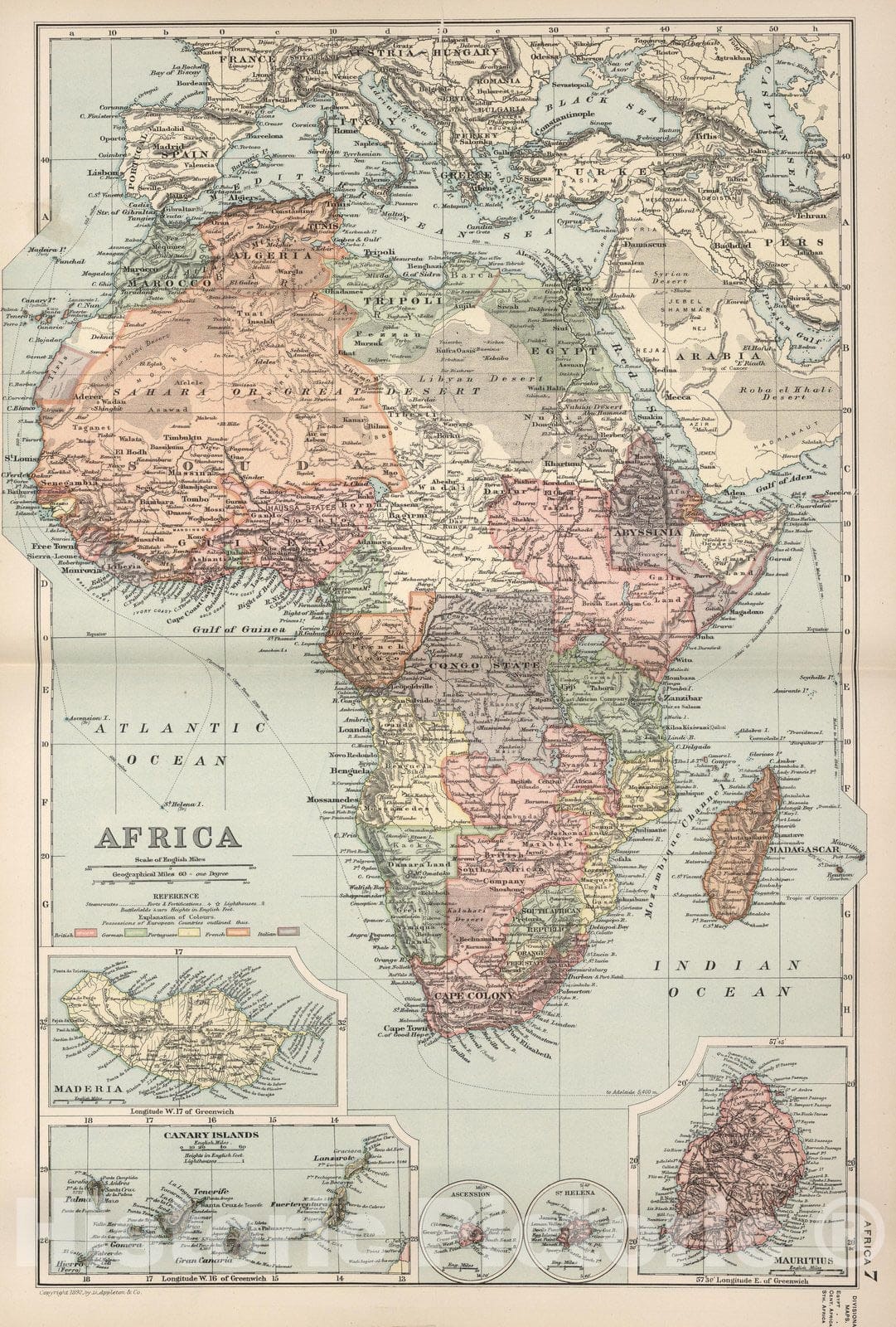 Historic Map : World Atlas Map, Africa. 7 1892 - Vintage Wall Art