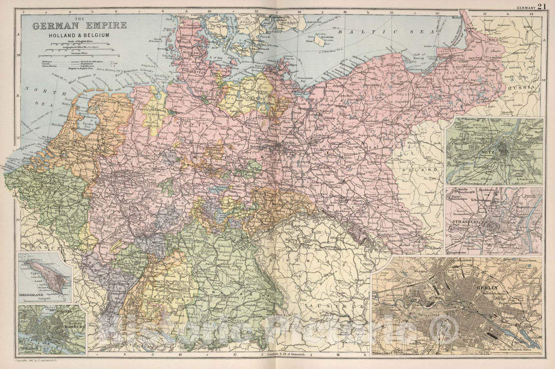 Historic Map : World Atlas Map, The Germany 21 1892 - Vintage Wall Art