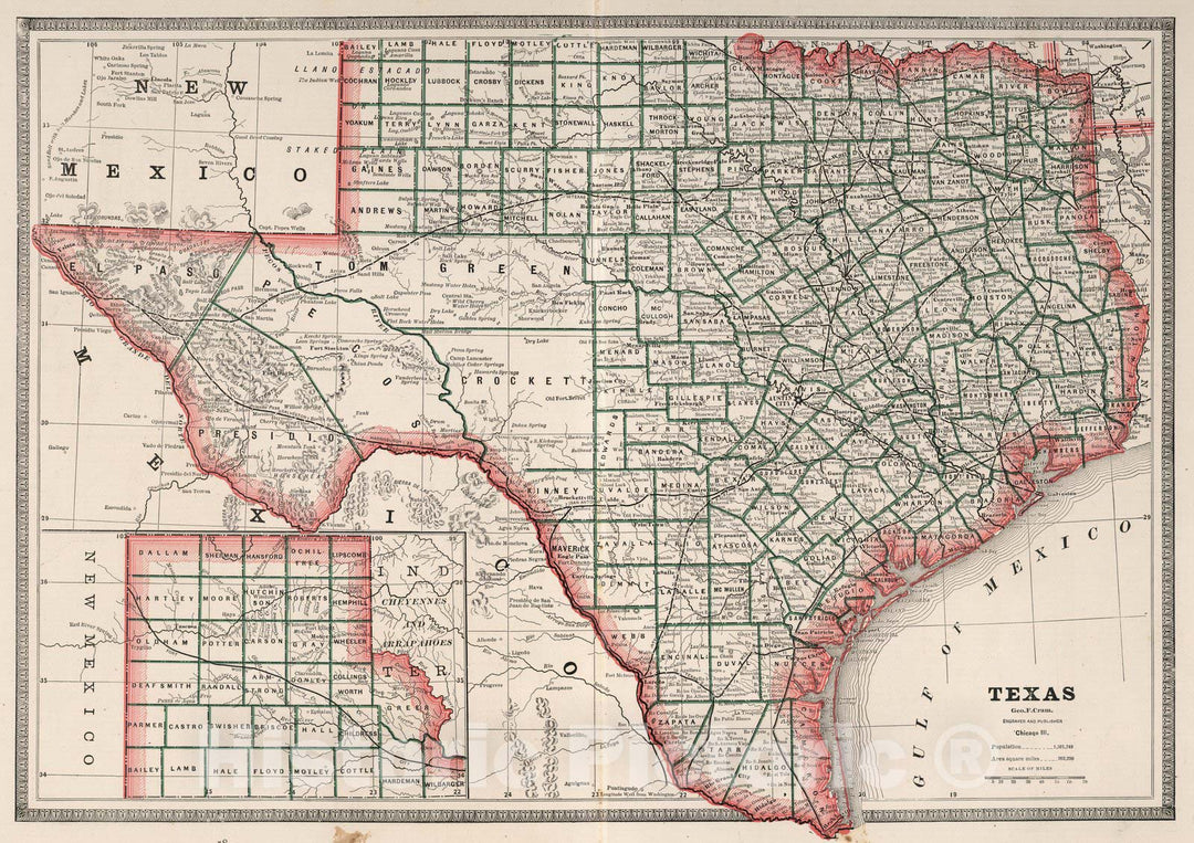 Historic Map : World Atlas Map, Texas. 1883 - Vintage Wall Art