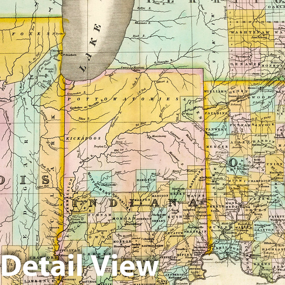 Historic Map : Ohio, Indiana & Illinois and Part of the Michigan Territory. 1827 - Vintage Wall Art