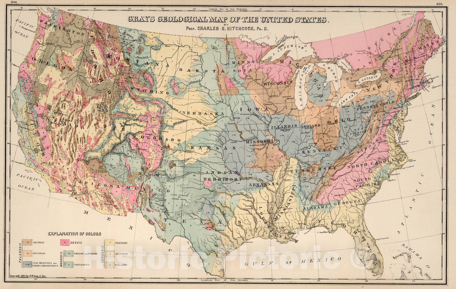 Historic Map : Geological Map of the United States, 1882 - Vintage Wall Art