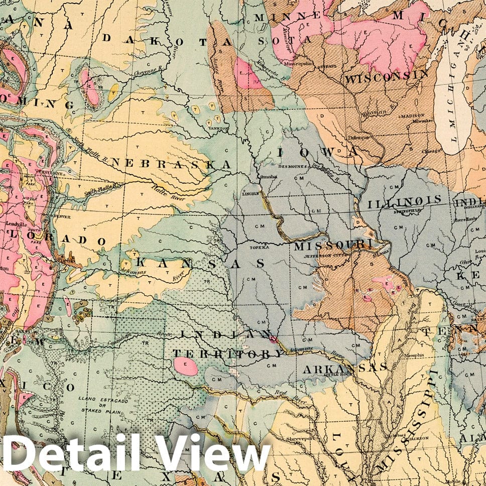 Historic Map : Geological Map of the United States, 1882 - Vintage Wall Art