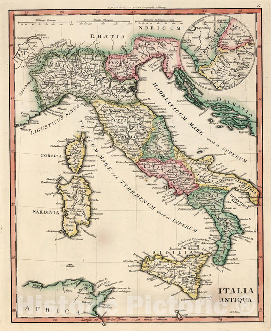 Historic Wall Map : Italy, Classical Atlas Map, Italia Antiqua 1815 , Vintage Wall Art