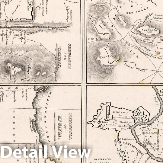 Historic Map : World Atlas Map, Athens, Rome, Jerusalem, Peninsula of M .Sinai 1838 - Vintage Wall Art